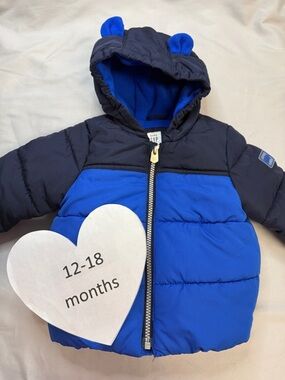 GAP Blue and Navy Puffer Jacket with Hood and Ear Details